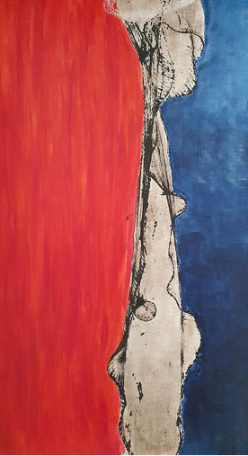 Künstlerin: Ulrike Wintersteiger · 2012  Maße: 116 x 62 cm  Mischtechnik (Acryl- und Naturtechnik)   auf Pressspanplatte